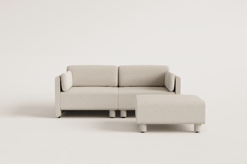 2-piece modular sofa and pouf in Artemisa bouclé fabric