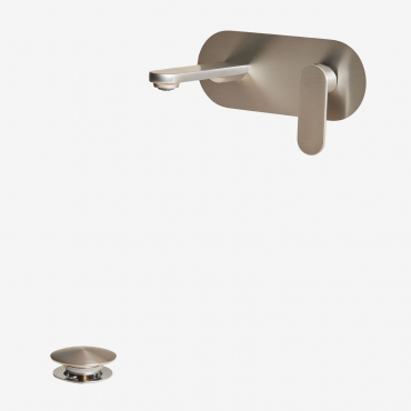 Alameda Brass Built-in Basin Tap Set And Orveta Click-clack Basin Drain Valve Brushed Grey & Valve Without Overflow - Sklum