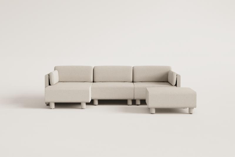 3-piece modular sofa with left chaise longue and pouf in Artemisa bouclé fabric