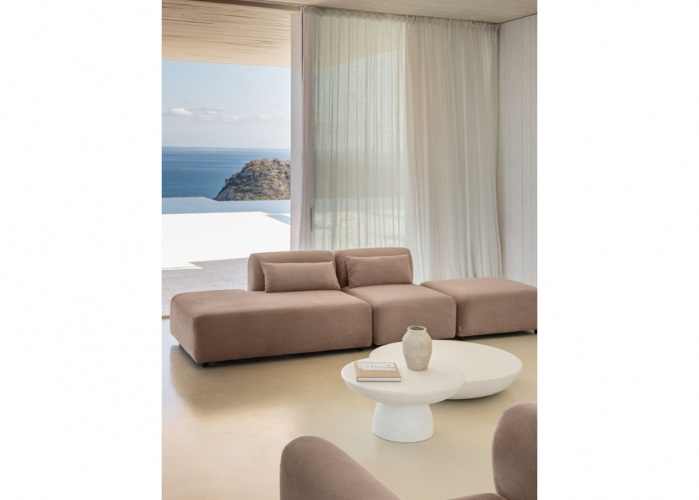 2-piece modular sofa with left-hand divan and Fogler pouf - Corduroy Camel Brown