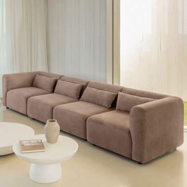 Living Room Set With 4-piece Modular Sofa And Fogler Armchair Corduroy Camel Brown - Sklum