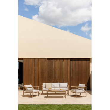 Lipov Aluminum Garden Set With 3-seater Sofa, 2 Armchairs, And Coffee Table Moka Brown - Sklum