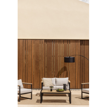 Garden Set Of 2-seater Sofa And Coffee Table In Aluminium And Acacia Wood 110x55cm Lipov Black - Sklum