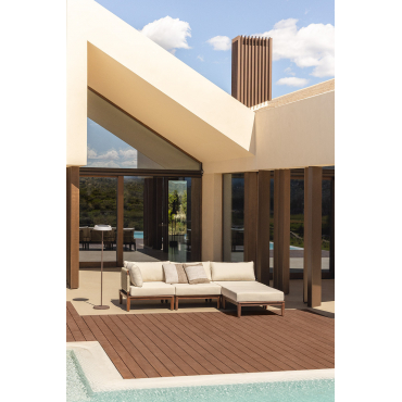 Giulia 3-piece Corner Garden Modular Sofa And Pouf In Acacia Beige Cream - Sklum