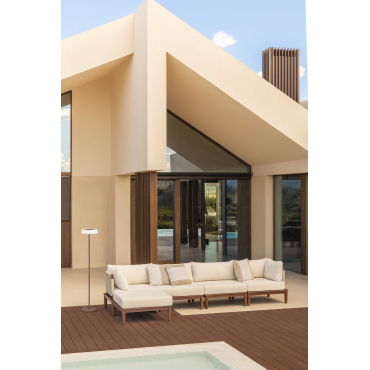 Giulia 4-piece Modular Garden Sofa With 2 Corner Armchairs And Pouf In Acacia Dark Acacia Brown - Sklum