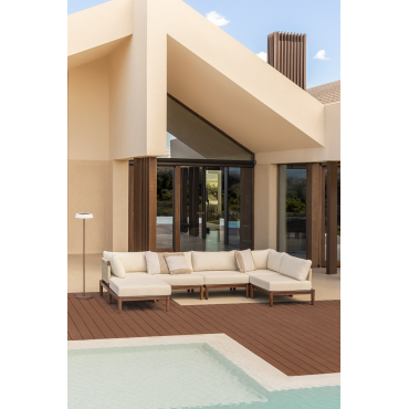 Giulia 5-piece Modular Garden Corner Sofa And Pouf In Acacia Beige Cream - Sklum