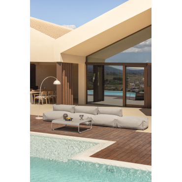Garden Set With 3-piece Modular Sofa, Pouf And Oporto Coffee Table Brown Moka - Sklum