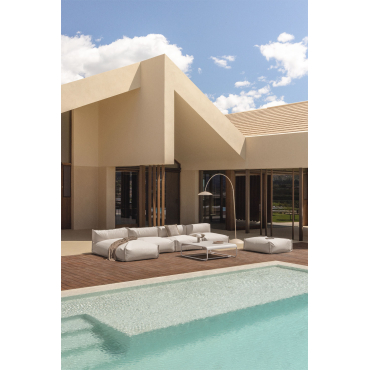 Porto 4-piece Modular Chaise Longue Garden Sofa With Pouf And Coffee Table Tapioca Beige - Sklum