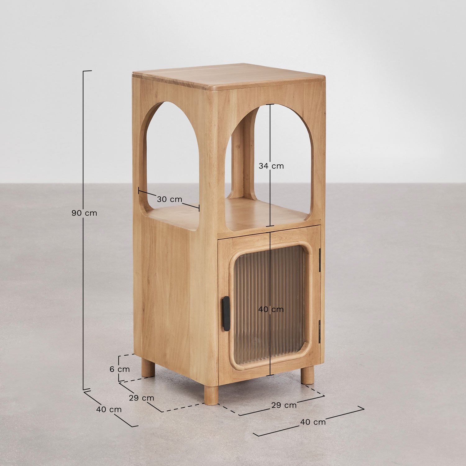 Massilia acacia wood and glass bathroom shelf, medidas