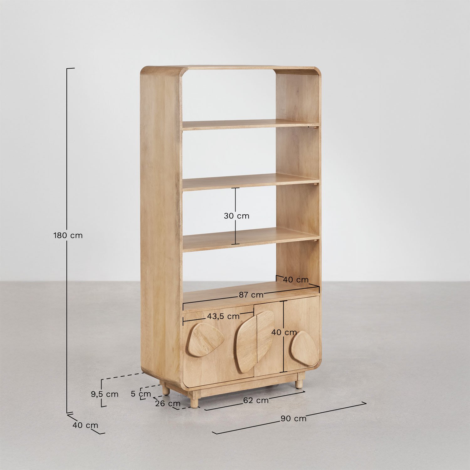 Joel mango wood shelving unit, medidas