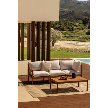 Garden Set With 3-seater Sofa And Coffee Table In Melvin Acacia Wood Acacia Brown - Sklum
