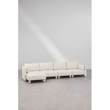 4-piece Modular Sofa With Left Chaise Longue In Artemisa Bouclé Fabric Bouclé Cream Beige - Sklum