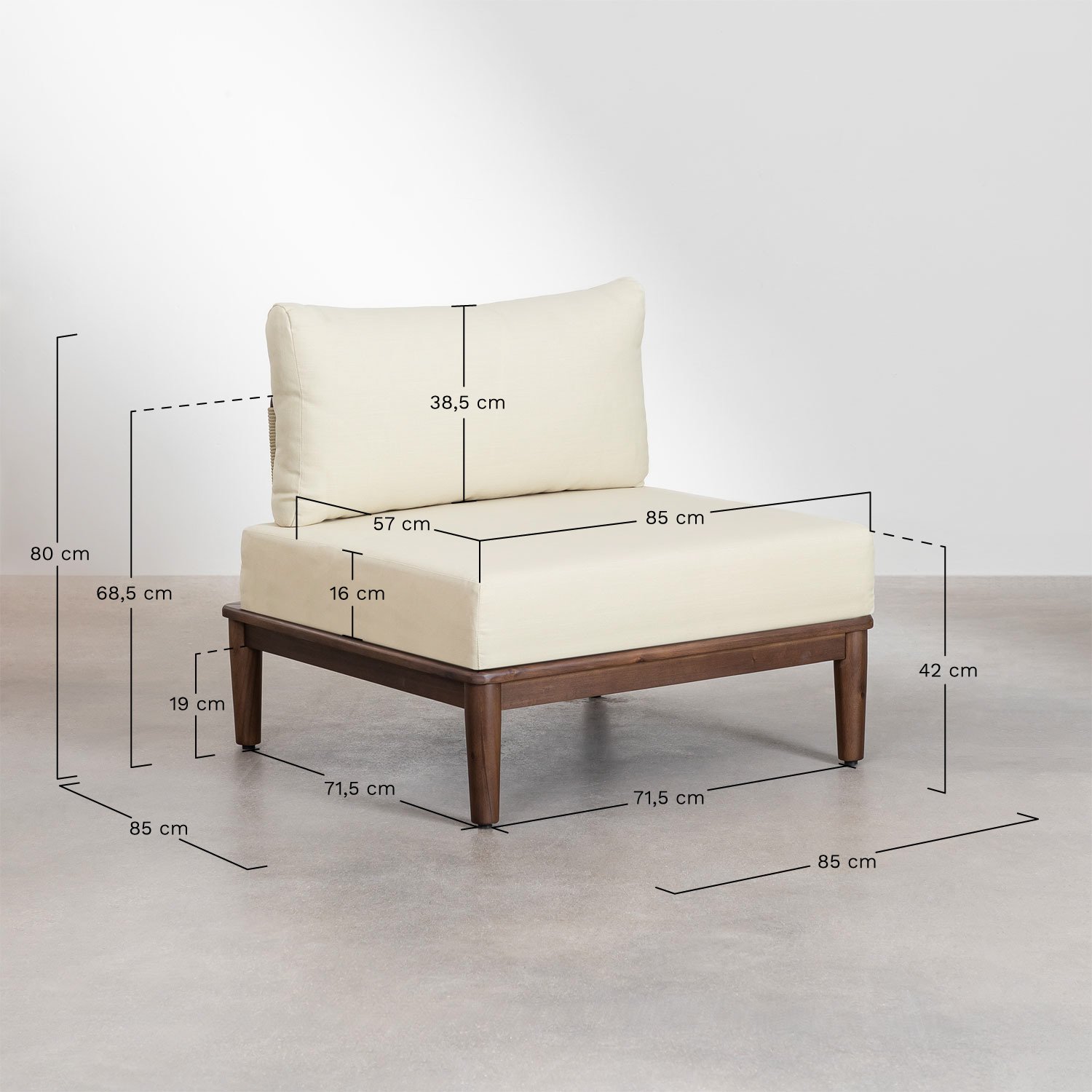 Acacia wood armchair Giulia, medidas