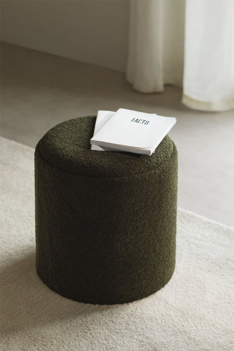 Berkeleni round upholstered pouf with tray and storage