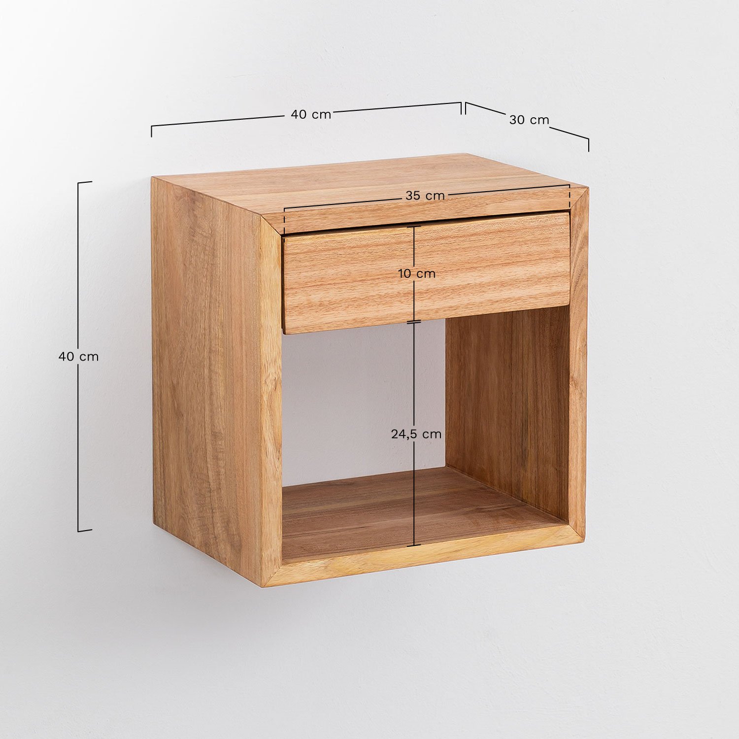 Gyda wooden floating bedside table, medidas