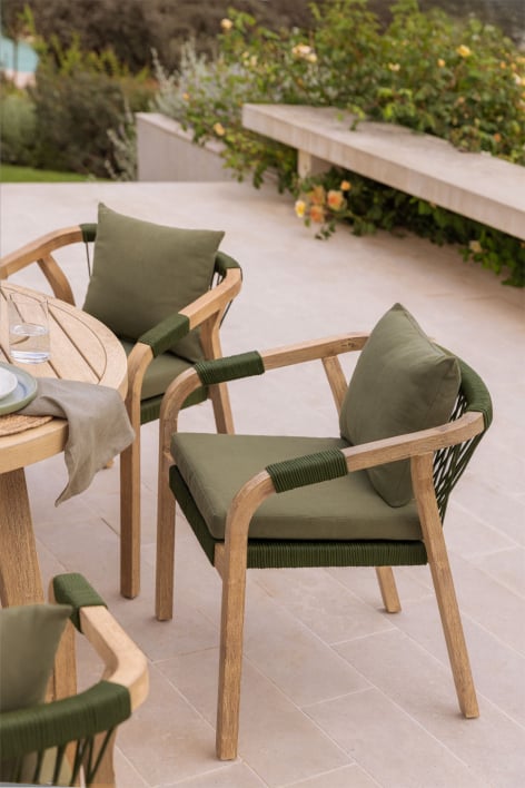 Dubai acacia wood garden chair with armrests - Fabric Army Green