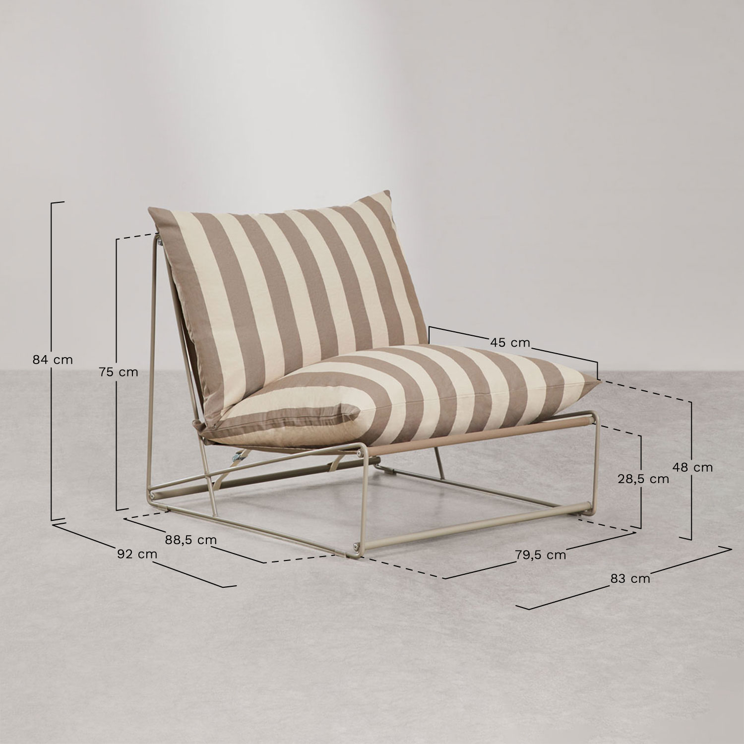 Amaro garden set with two 2-piece modular sofas and a convertible side table, medidas