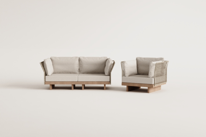 Dailin 2-Piece Modular Sofa Living Room Set with 2 Corner Chairs and Armchair in Acacia Wood