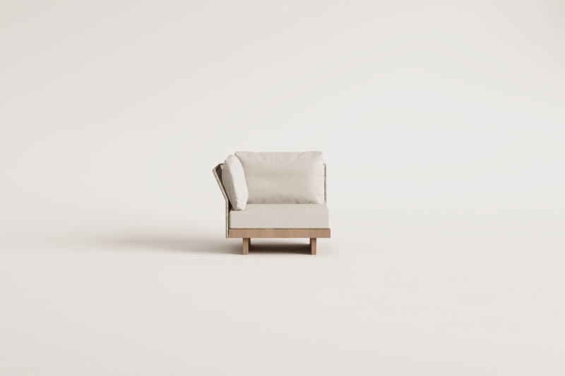 Corner module for modular sofa in acacia wood and braided rope Dailin