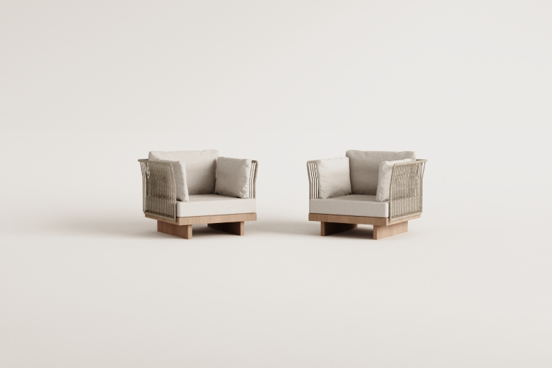 Pack of 2 Dailin Acacia Wood and Braided Rope Armchairs