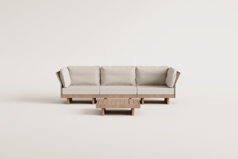 3-piece modular garden sofa set with 2 corner chairs and acacia wood coffee table Dailin