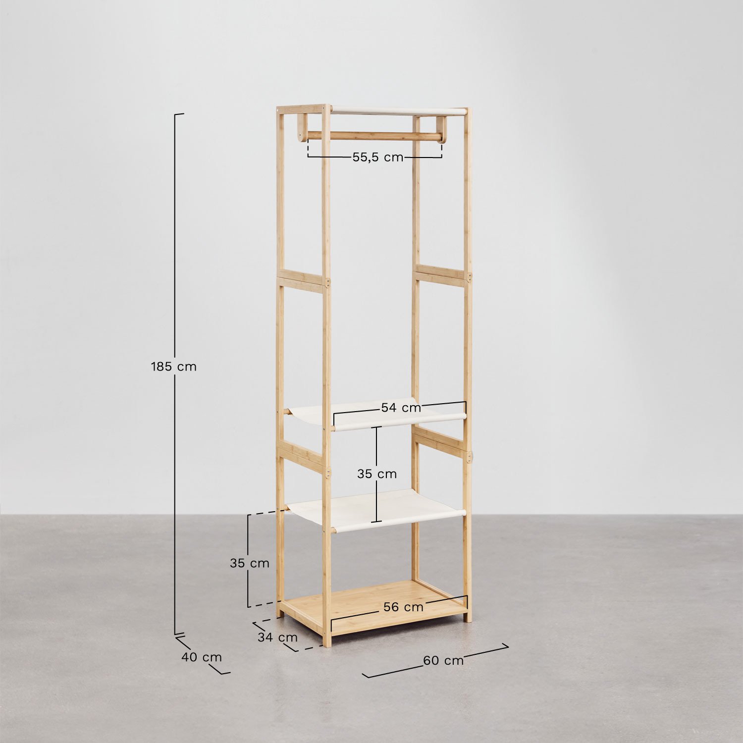 Deneb open wardrobe with bamboo shelves, medidas