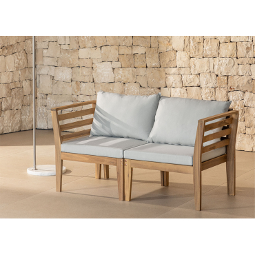 Filips 2-piece Modular Garden Sofa With Armrests In Acacia Wood Light Grey - Sklum