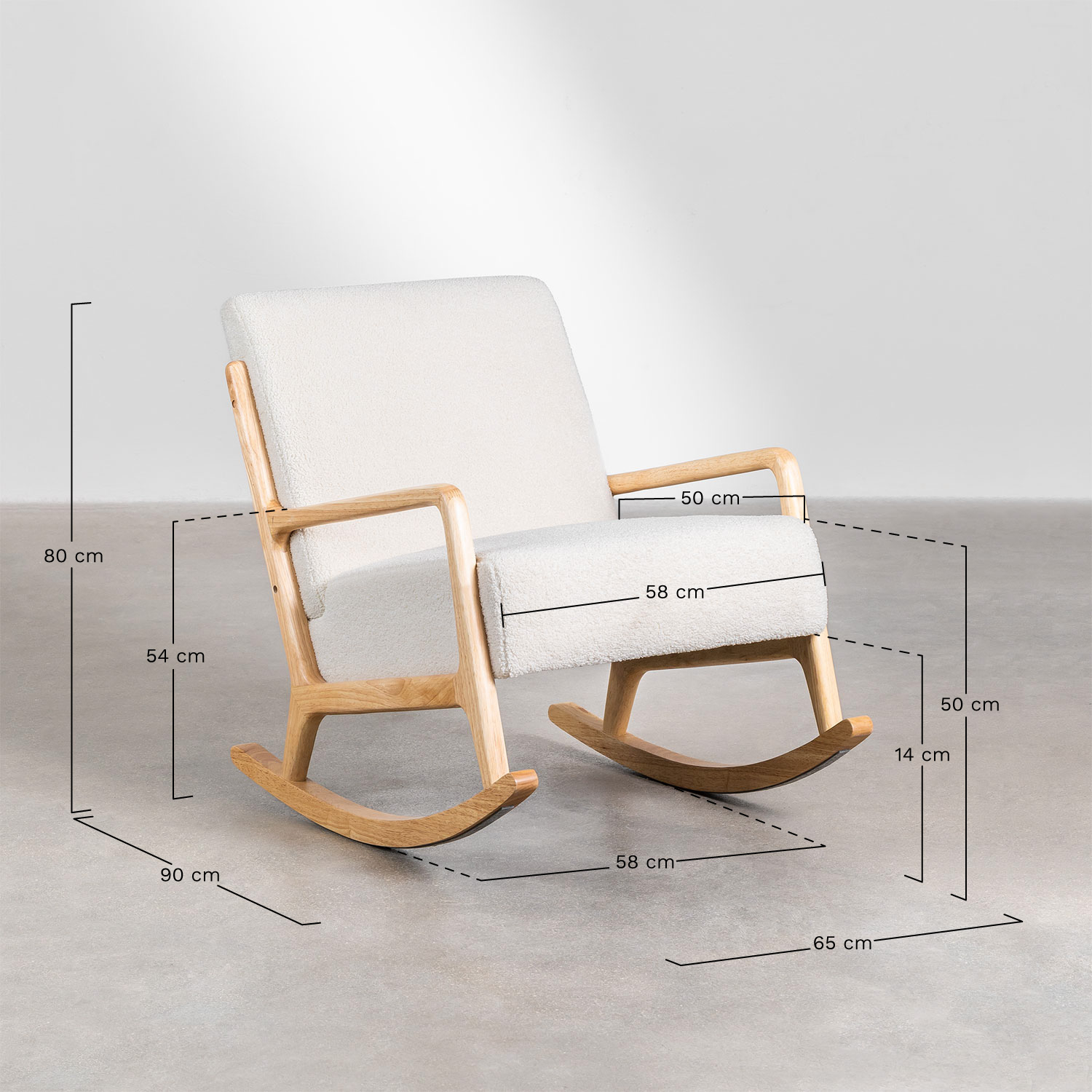 Pack of 2 Maylene upholstered rocking chairs, medidas