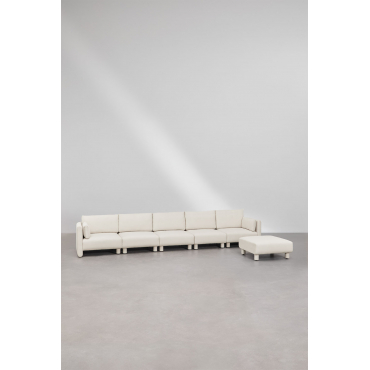 5-piece Modular Sofa And Pouf In Artemisa Bouclé Fabric Bouclé Cream Beige - Sklum