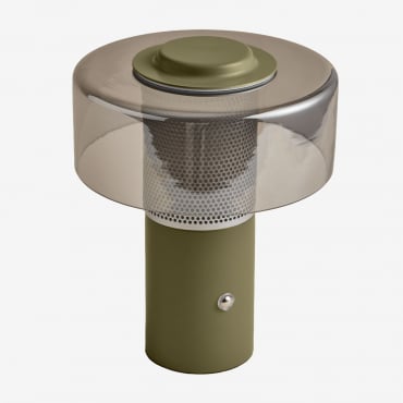 Elfriede Wireless Led Table Lamp In Glass And Steel Deep Olive Green - Sklum