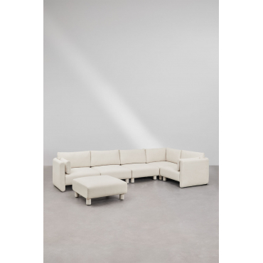 5-piece Right-hand Corner Modular Sofa And Pouf In Artemisa Bouclé Fabric Bouclé Cream Beige - Sklum