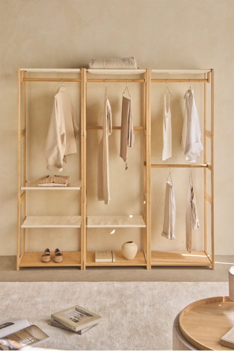 Deneb 3-piece open modular wardrobe with bamboo clothes rack