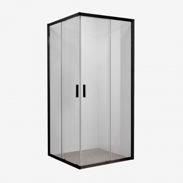 Square Shower Screen With Sliding Doors, 6 Mm Tempered Glass And Brent Aluminum Matte Black & Clear & 90 X 90 X 195 Cm - Sklum