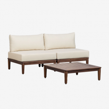 Giulia 2-piece Modular Sofa And Acacia Coffee Table Living Room Set Beige Cream - Sklum