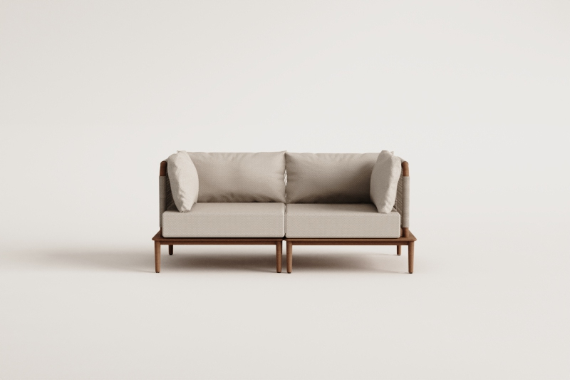 2-piece modular sofa with 2 corner chairs in acacia Giulia