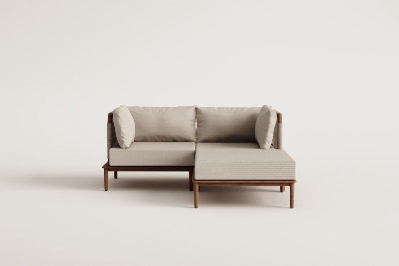 2-piece modular sofa with 2 corner chairs and acacia ottoman Giulia