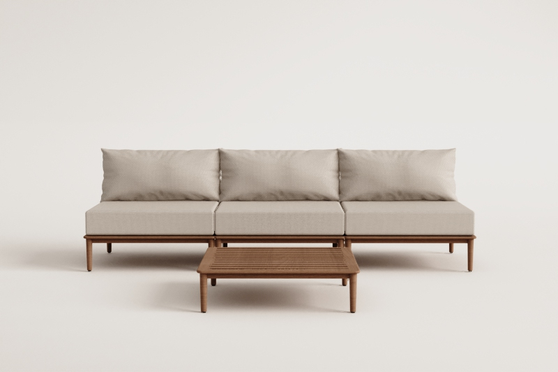 Giulia 3-piece modular sofa set with acacia coffee table