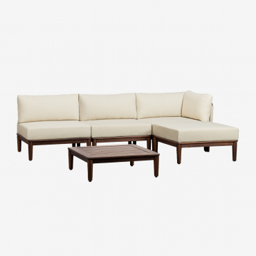 3-piece Corner Modular Sofa Living Room Set, Coffee Table And Pouf In Acacia Giulia Beige Cream - Sklum