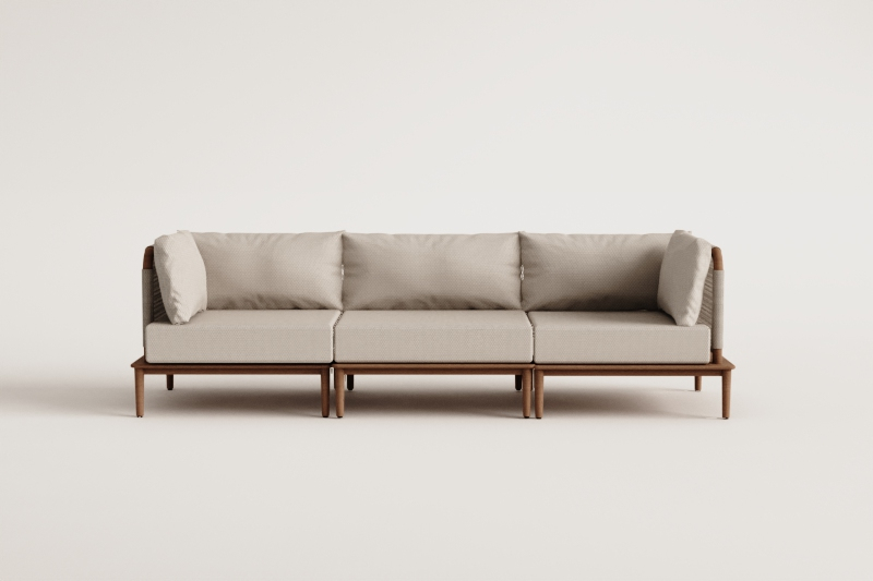 3-piece modular sofa with 2 corner chairs in acacia Giulia