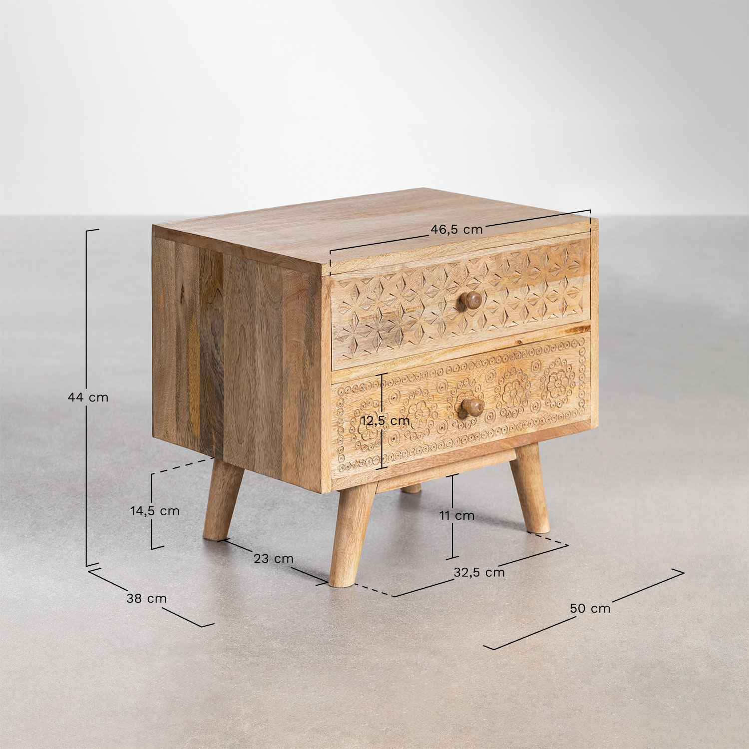 Atsana mango wood bedside table, medidas