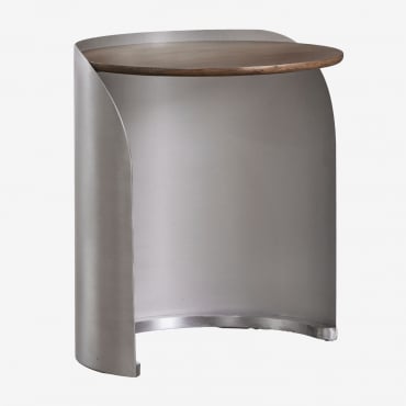 Round Nightstand In Mango Wood And Stainless Steel Xireisa Ø45 Cm - ↑55 Cm - Sklum