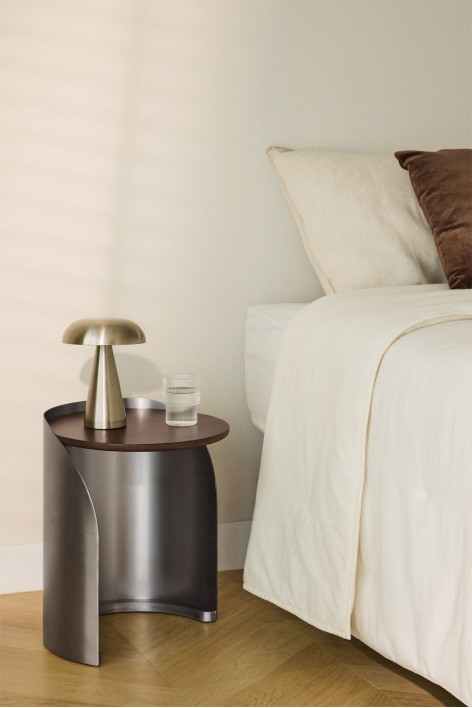 Round nightstand in mango wood and stainless steel Xireisa
