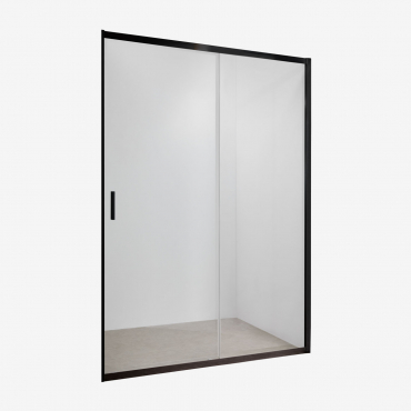 Front Access Shower Screen With Sliding Door, 6 Mm Tempered Glass And Dover Aluminum Matte Black & Clear & 140 X 195 Cm - Sklum
