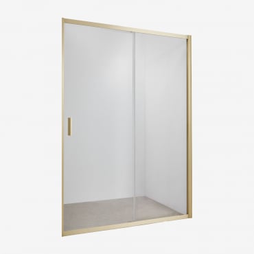 Front Access Shower Screen With Soft Closing Sliding Door, 6 Mm Tempered Glass And Dover Aluminum Brushed Gold & Clear & 140 X 195 Cm - Sklum