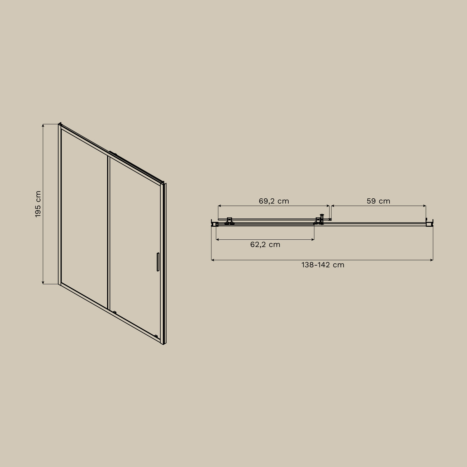 Front access shower screen with soft closing sliding door, 6 mm tempered glass and Dover aluminum, medidas