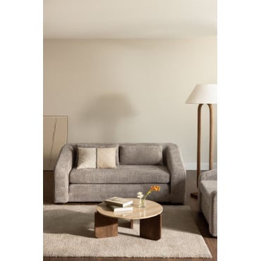 Dalila 2-seater Sofa Bed In Bouclé Fabric Bouclé Brown Wheat - Sklum