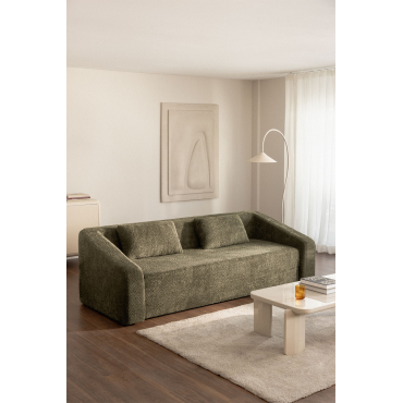 3-seater Sofa Bed In Dalila Bouclé Fabric Army Green Bouclé - Sklum