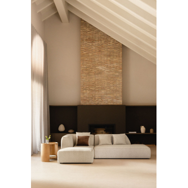 Cardea 2-piece Modular Corner Sofa With Right-hand Chaise And Upholstered Pouf Bouclé Cream Beige - Sklum