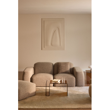 Bastian 2-piece Modular Sofa And Pouf Moka Brown Bouclé Fabric - Sklum