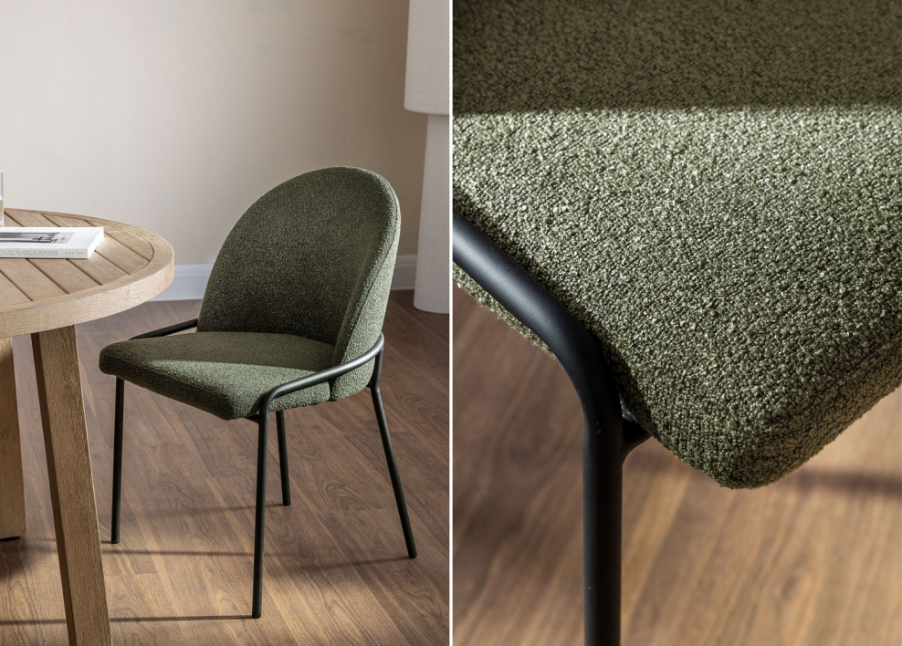 Grolet upholstered dining chair - Army Green Bouclé